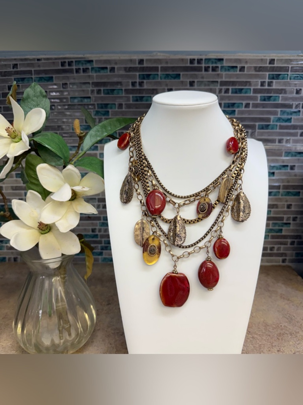 Chico's  Paprika Statement Multi Strand Necklace